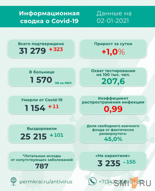 Число заболевших коронавирусом в Прикамье с начала пандемии превысило 31 тыс.